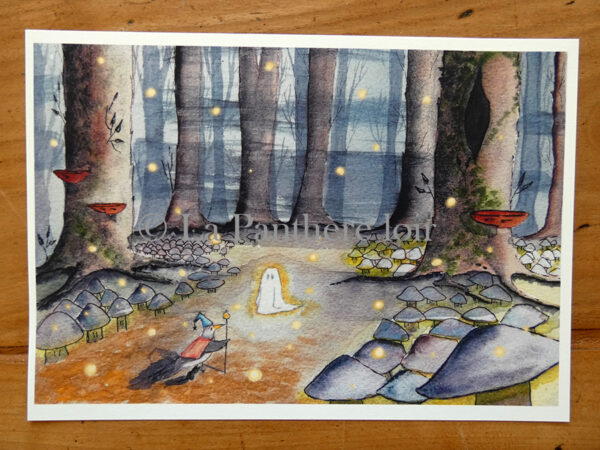 Illustration A5 Aquarelle La panthere loir Fantome et magicien