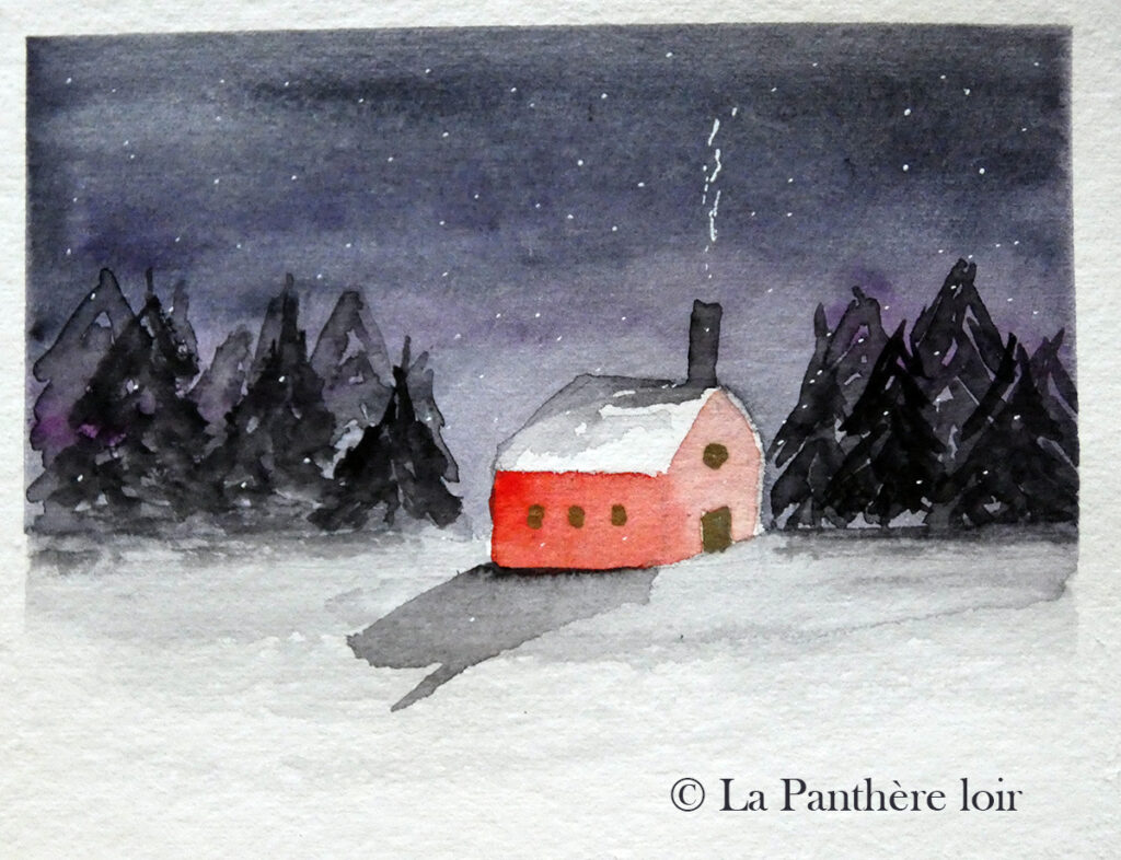 Cabane enneigée à l'aquarelle - Tuto Youtube par La Panthere loir