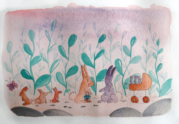 Illustration Les mamans lapins La Panthere loir Aquarelle