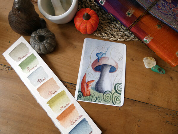carte renard et souris et nuancier aquarelle