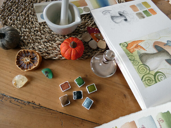 set sous bois aquarelle artisanale