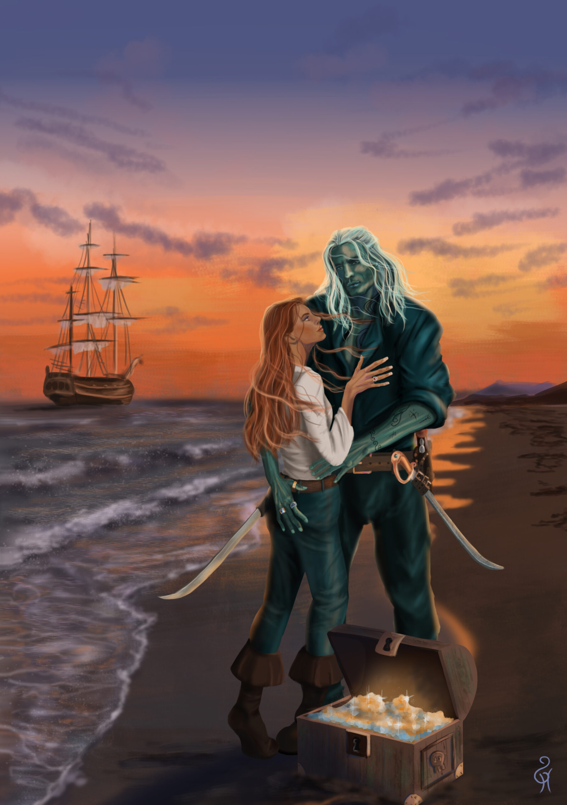 Illustration peinture numérique couple romantasy fantasy